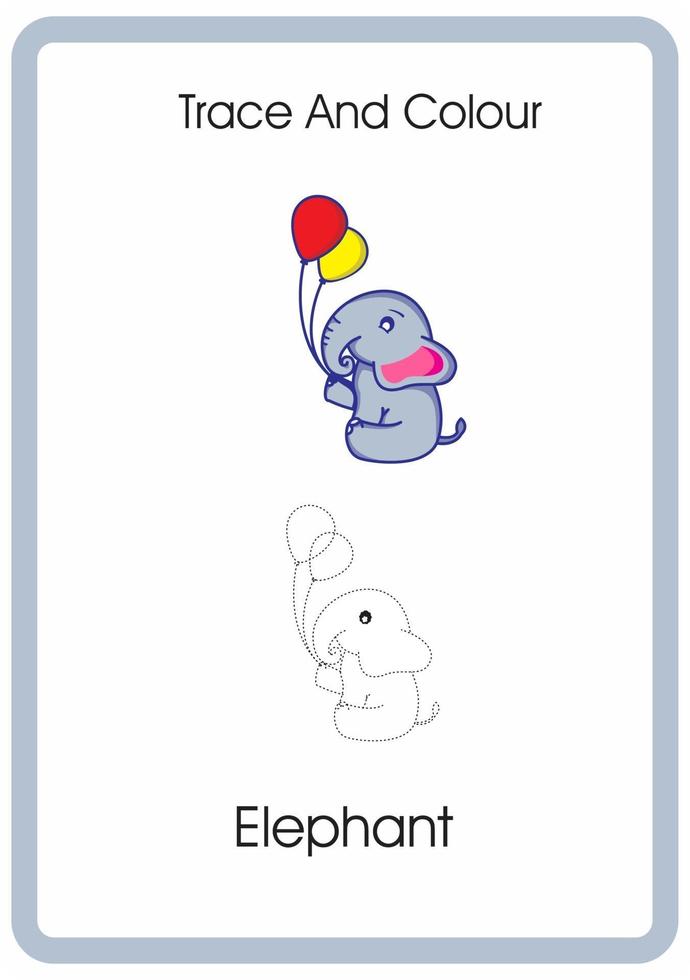 trace and colour elephant cute hold two balloon vector