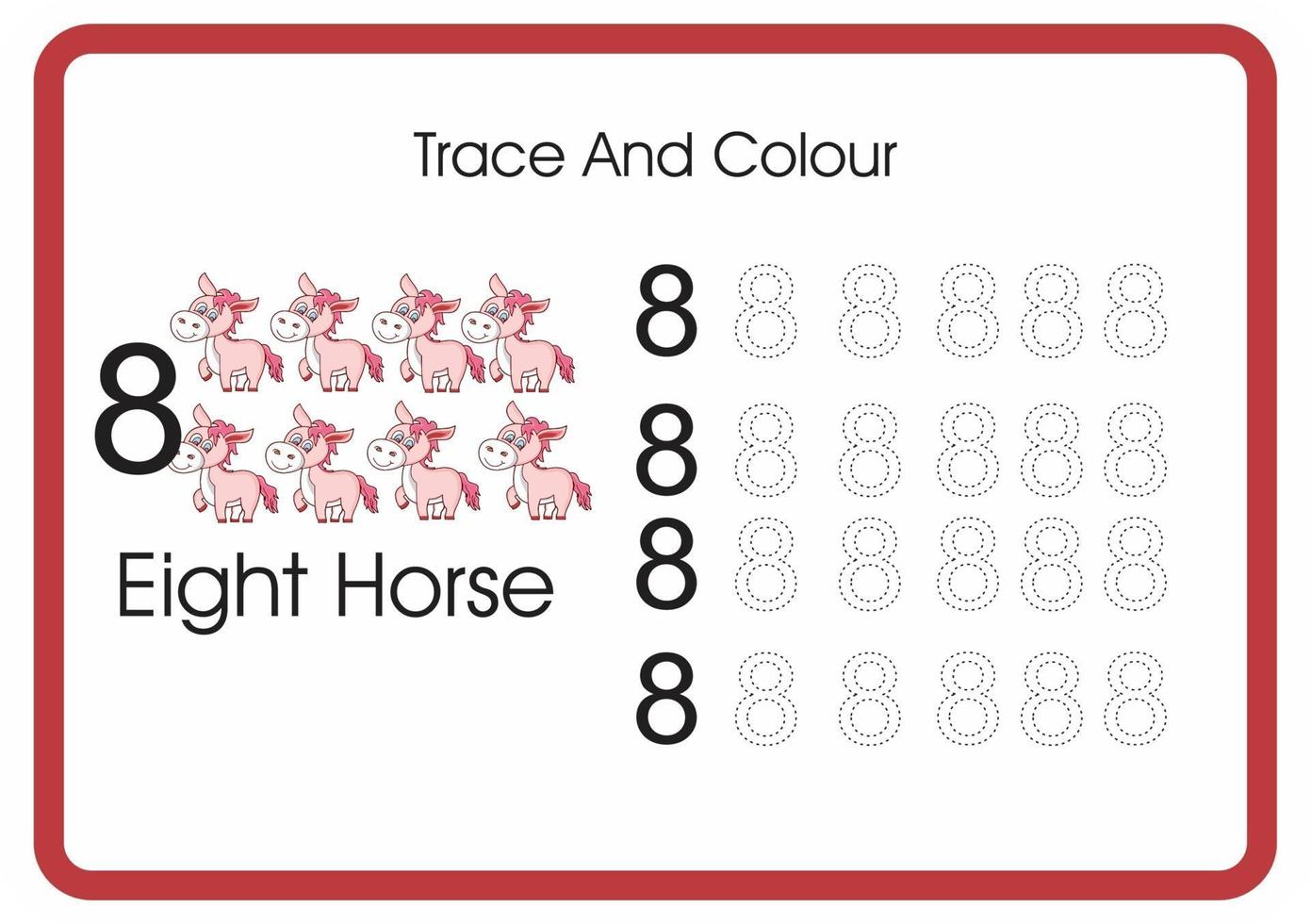 count trace an colour horse number 8 vector