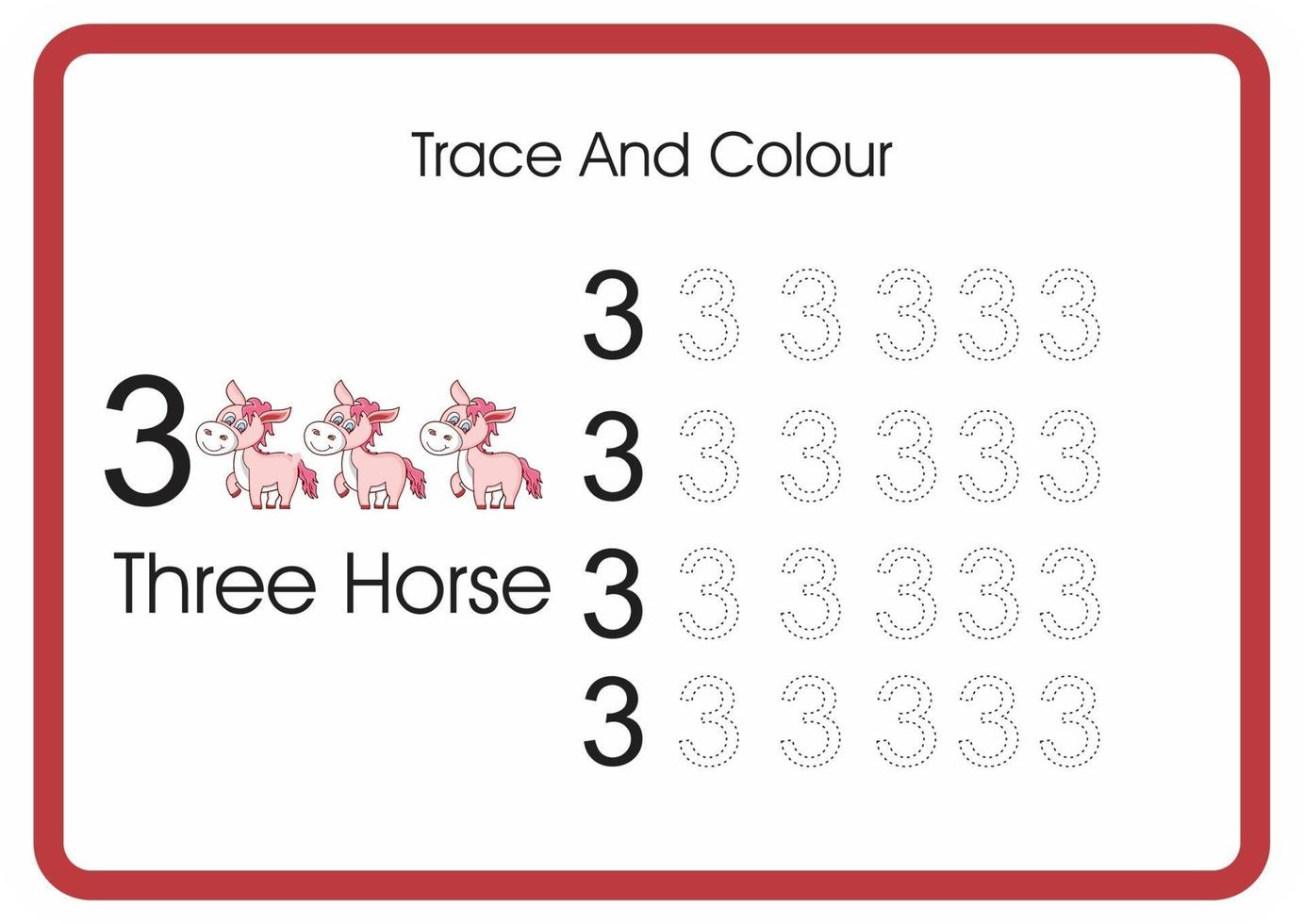 count trace an colour horse number 3 vector
