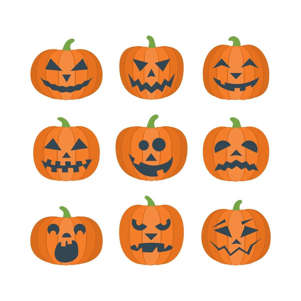 Halloween Pumpkins Set with Carving Faces vector