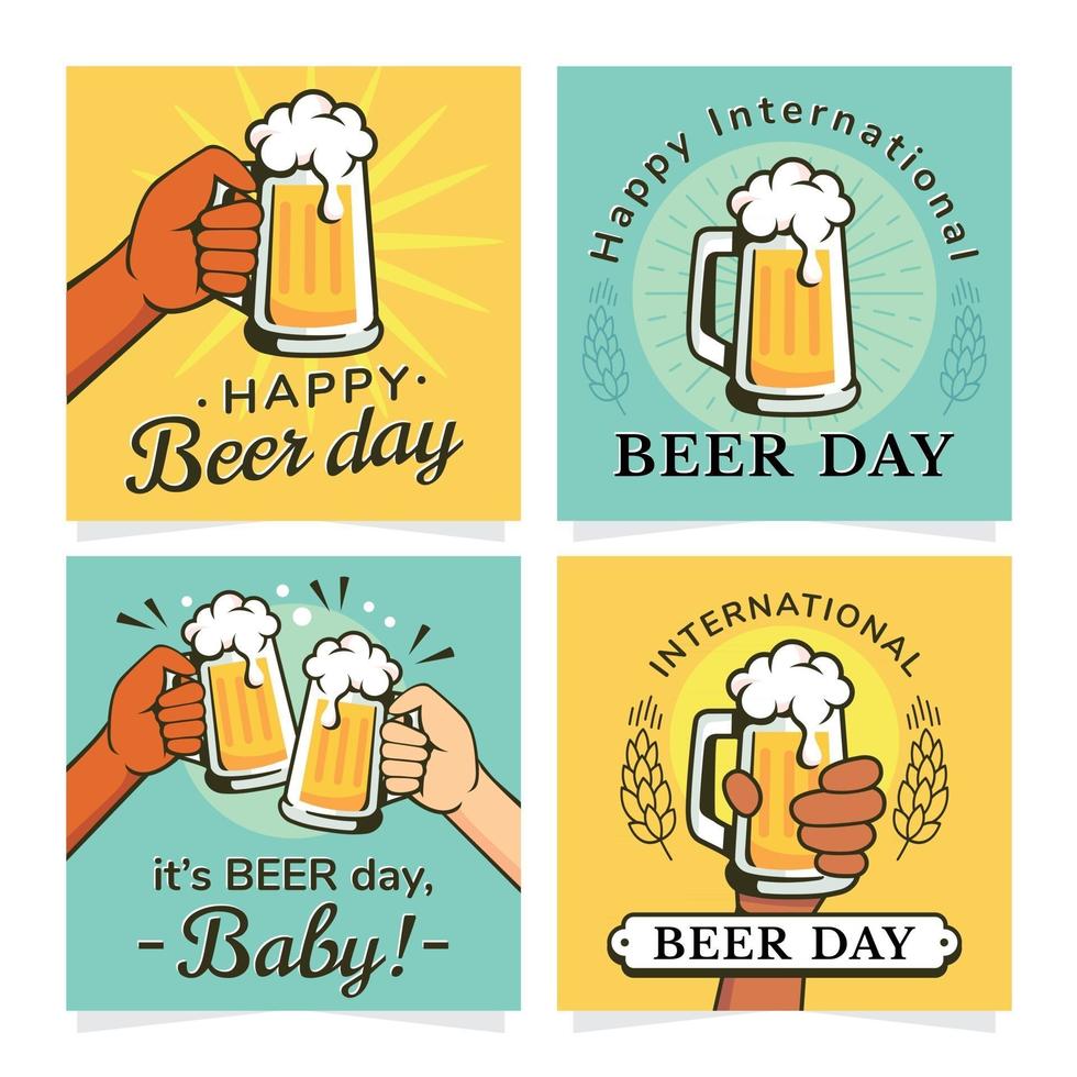 International Beer Day Cards Collection vector
