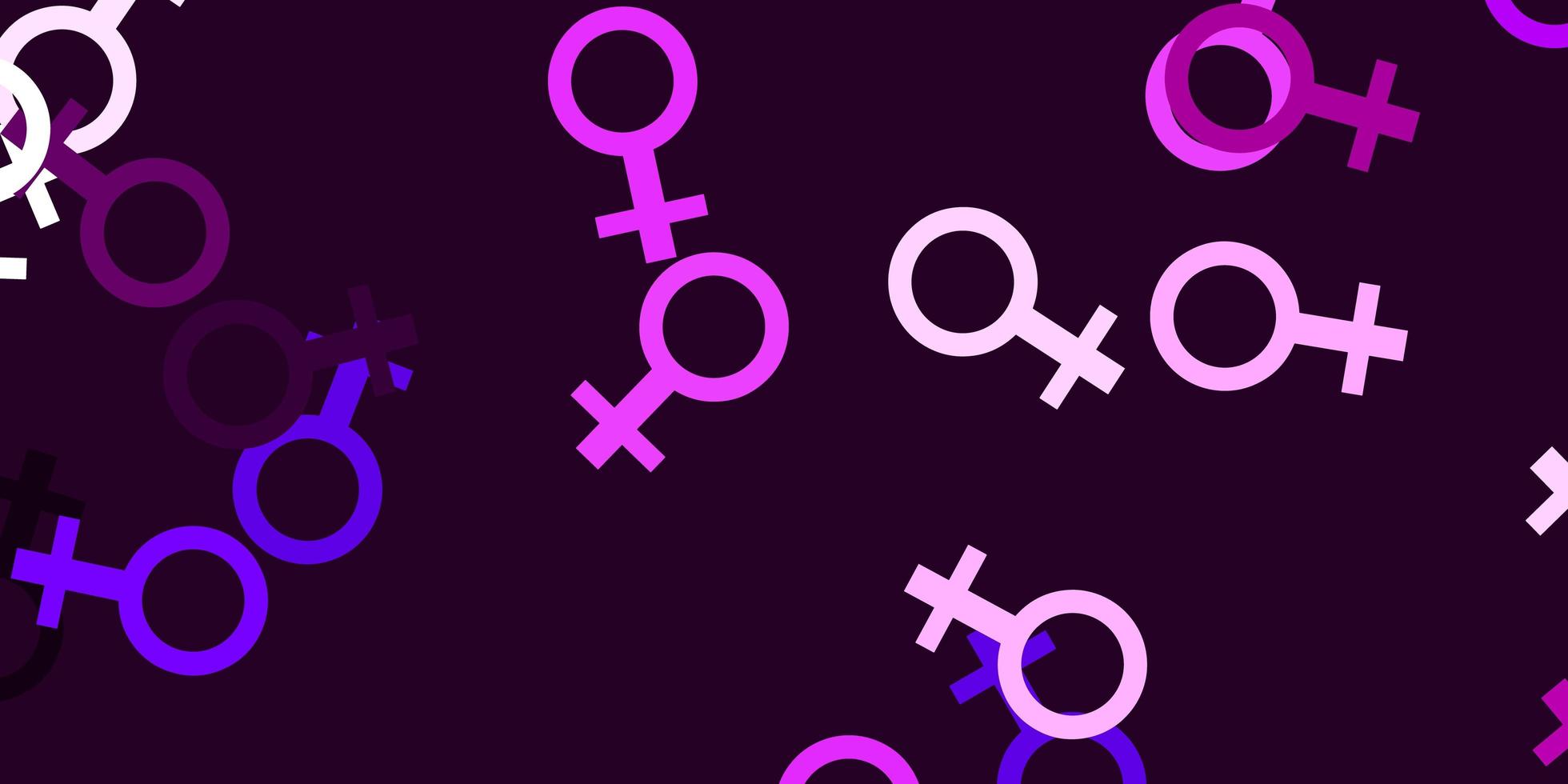 Telón de fondo de vector violeta, rosa claro con símbolos de poder de la mujer.