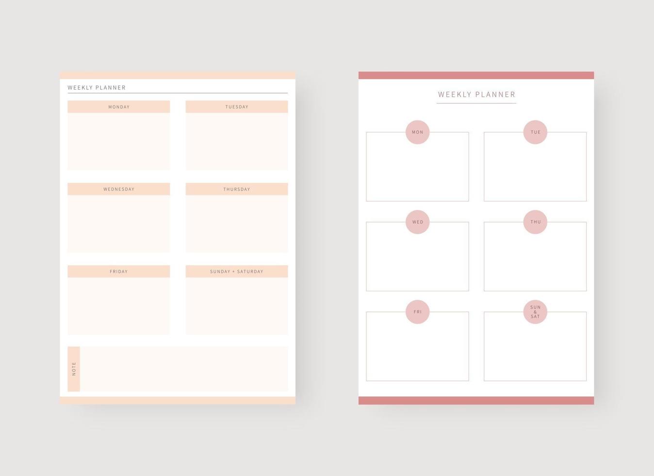 Weekly planner template. vector
