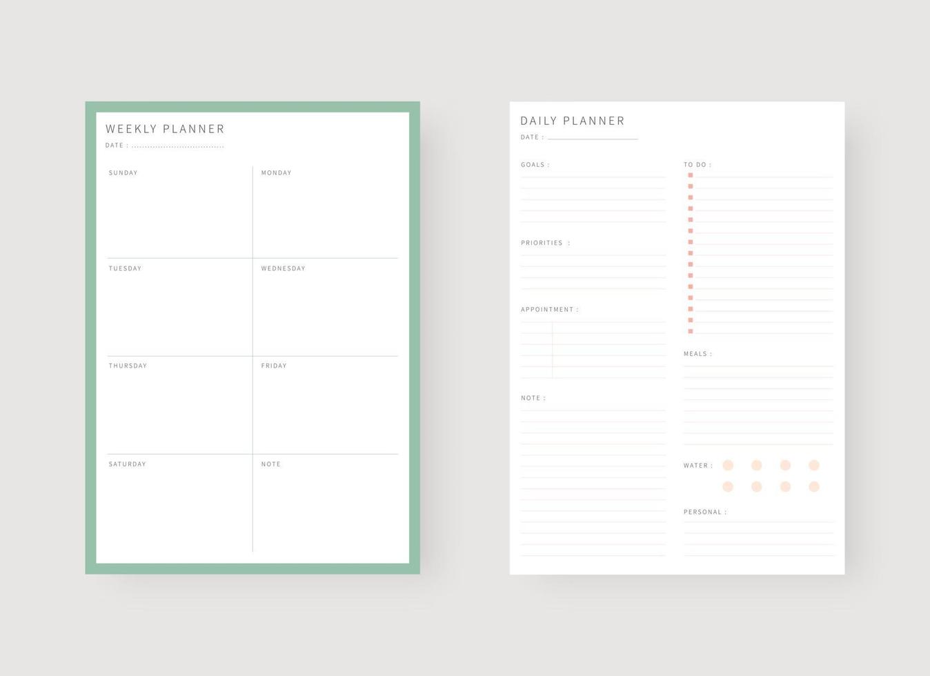 Set of planner and to do list. Daily and weekly planner template. vector