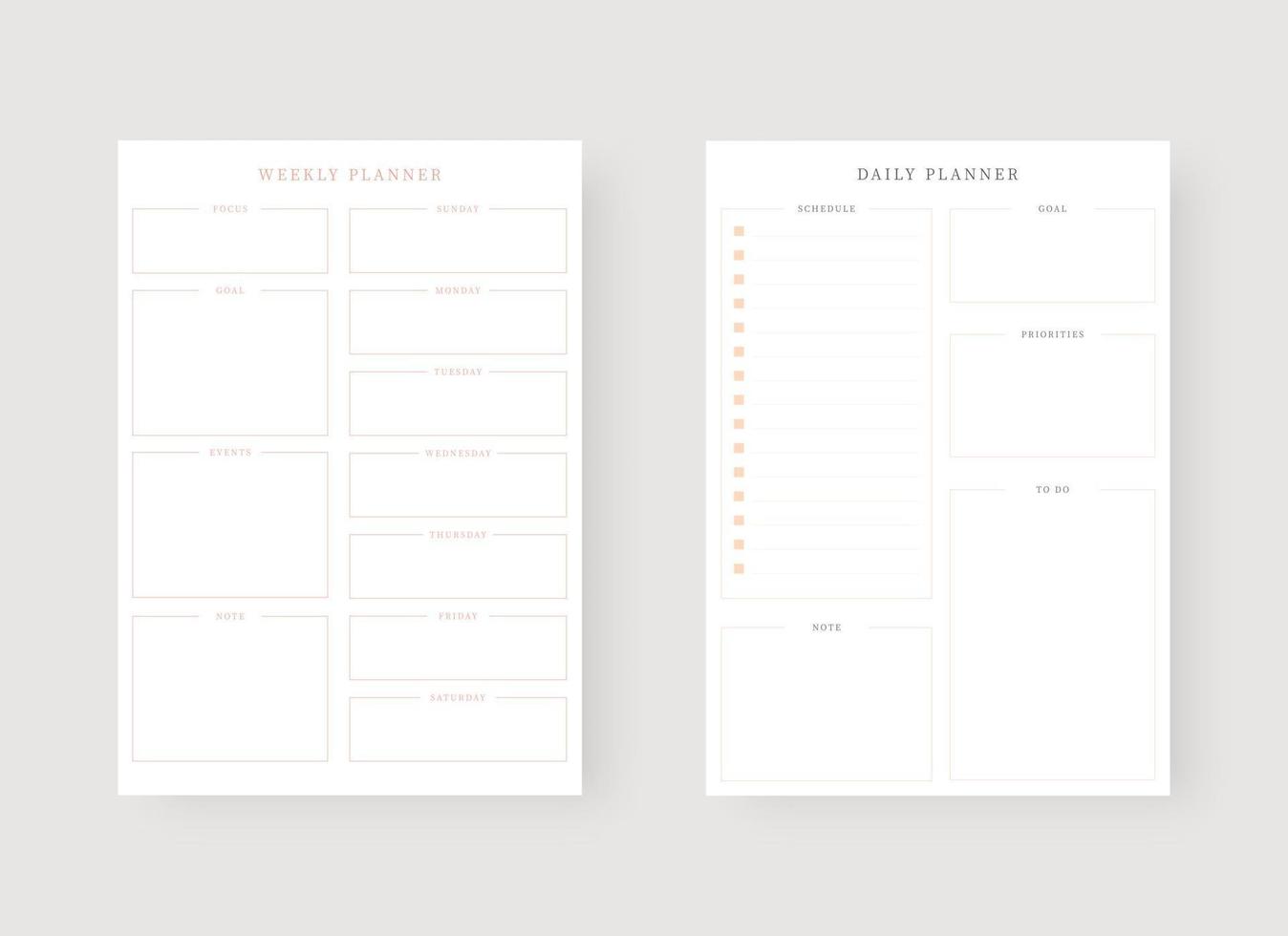 Set of planner and to do list. Daily and weekly planner template. vector
