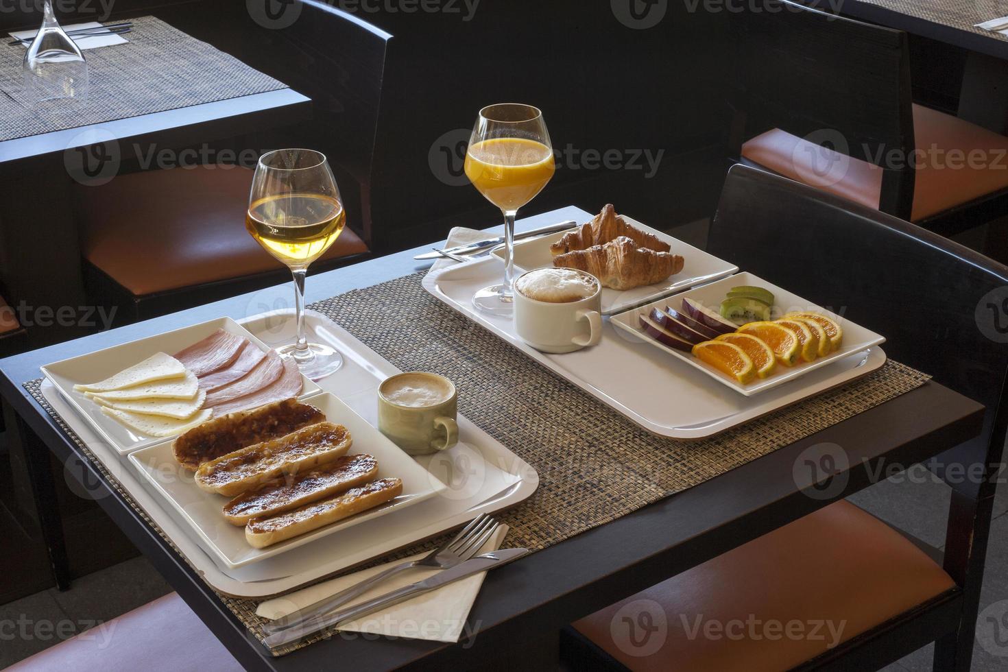 Breakfast tray in a french bar photo