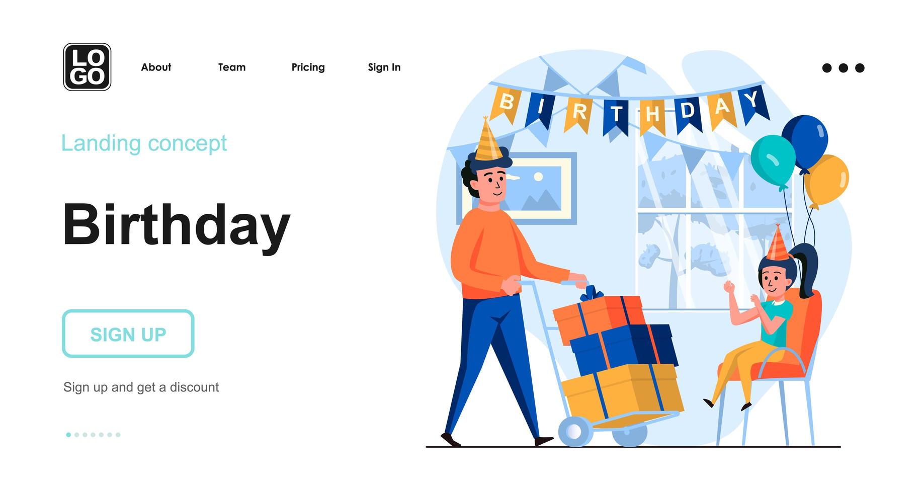 Kid birthday party web concept vector