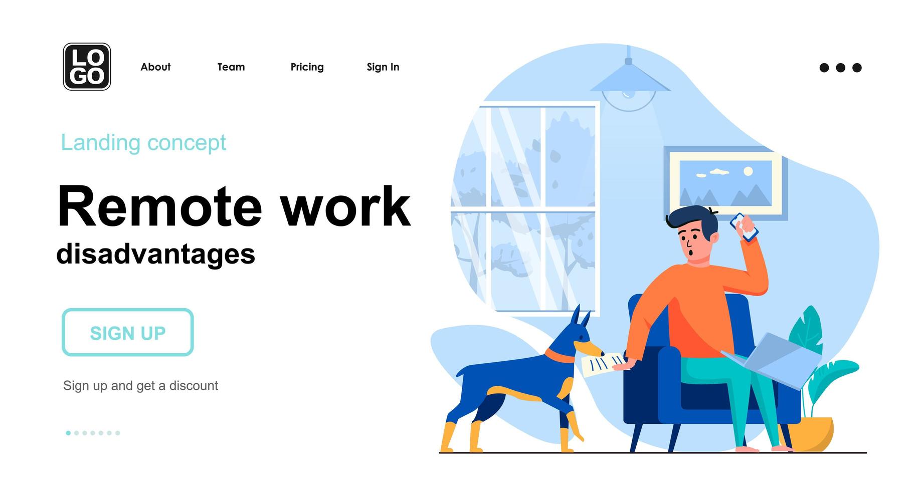 Remote work disadvantages web concept vector