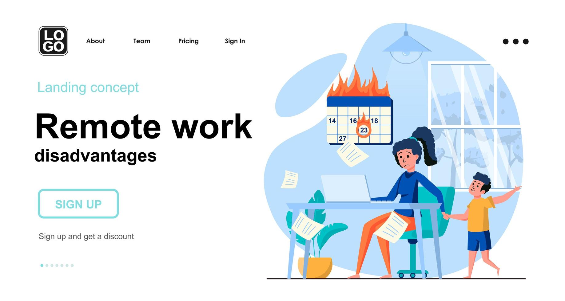 Remote work disadvantages web concept vector