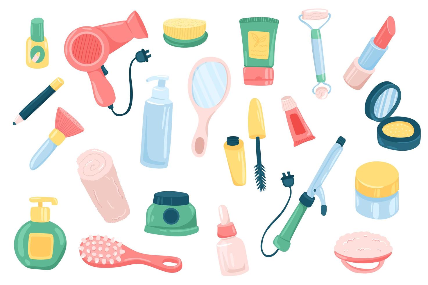 Beauty routine accessory cute stickers isolated set vector