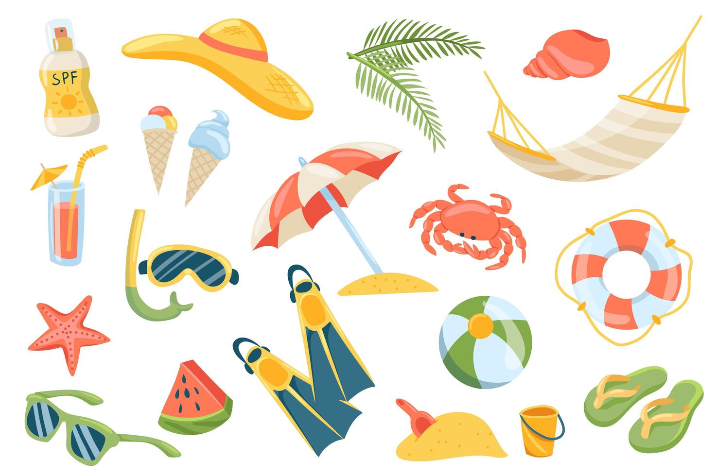 Summer vacation cute stickers isolated set vector