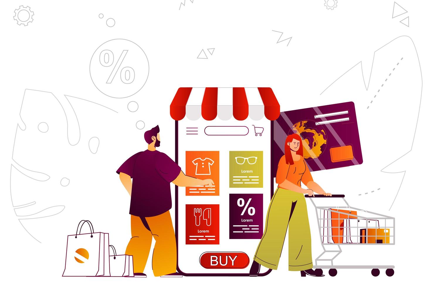 Mobile shopping web concept vector