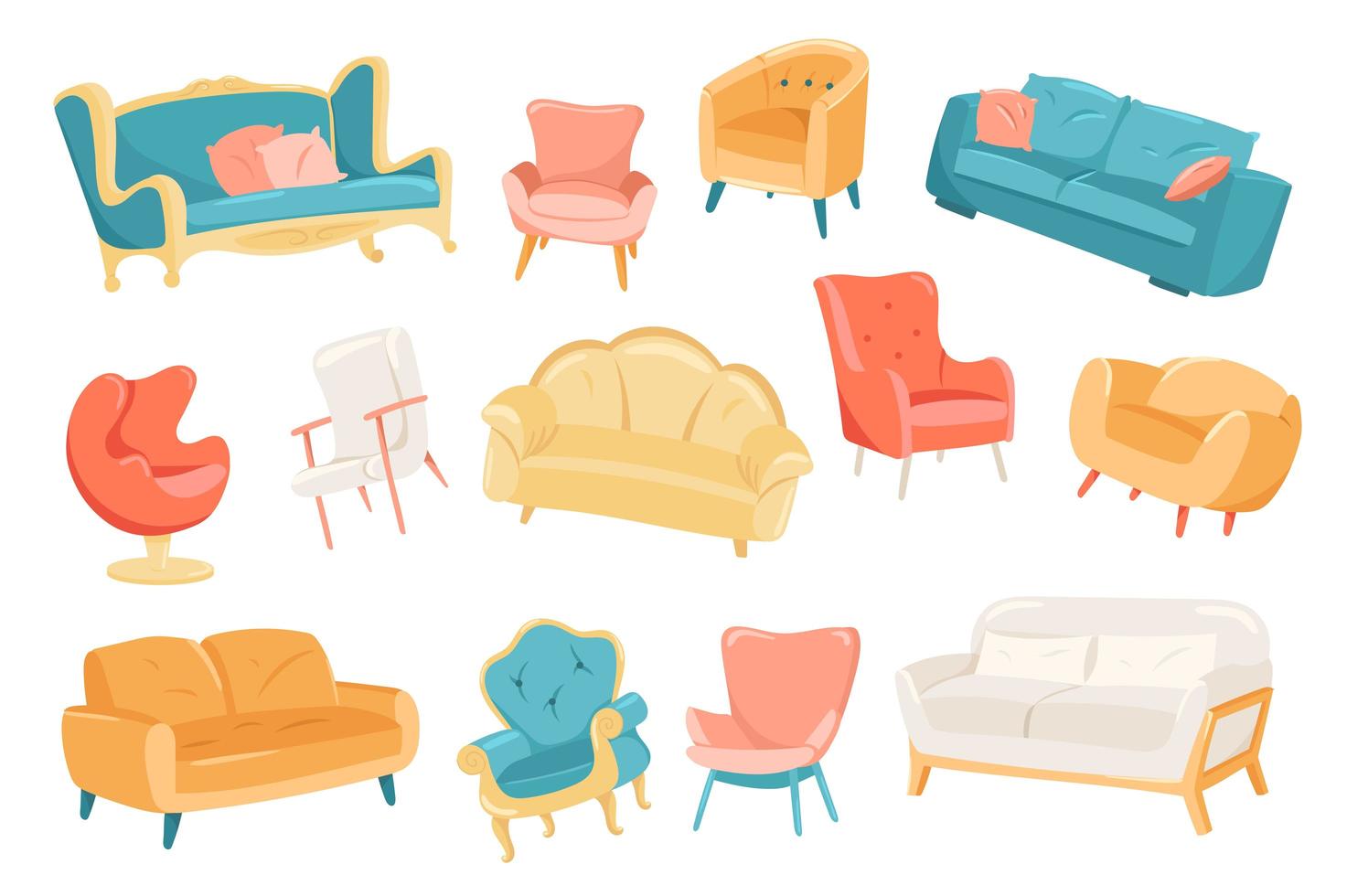Furniture cute stickers isolated set 3033575 Vector Art at Vecteezy