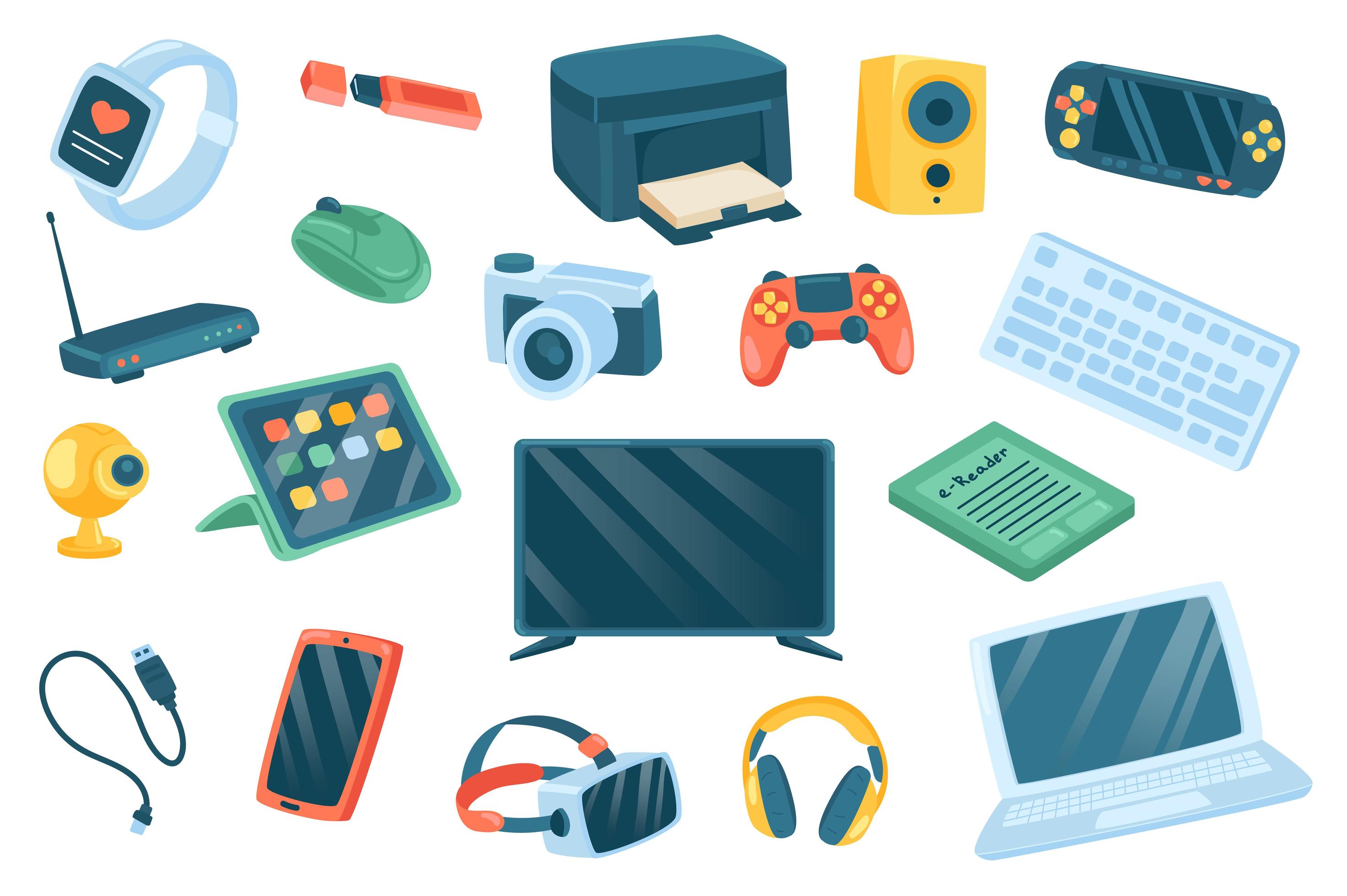 Devices cute stickers isolated set 3033580 Vector Art at Vecteezy