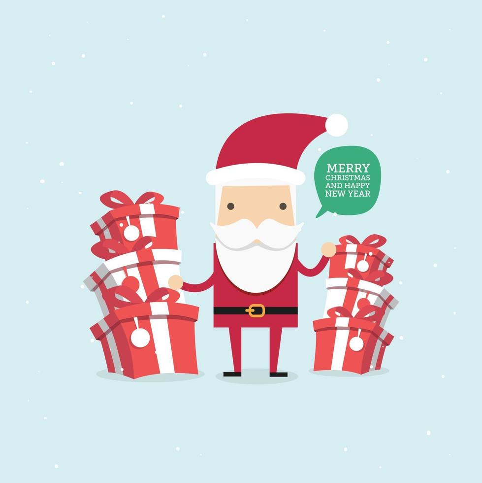 Happy New Year and Merry Christmas, Santa Claus with gift box. vector