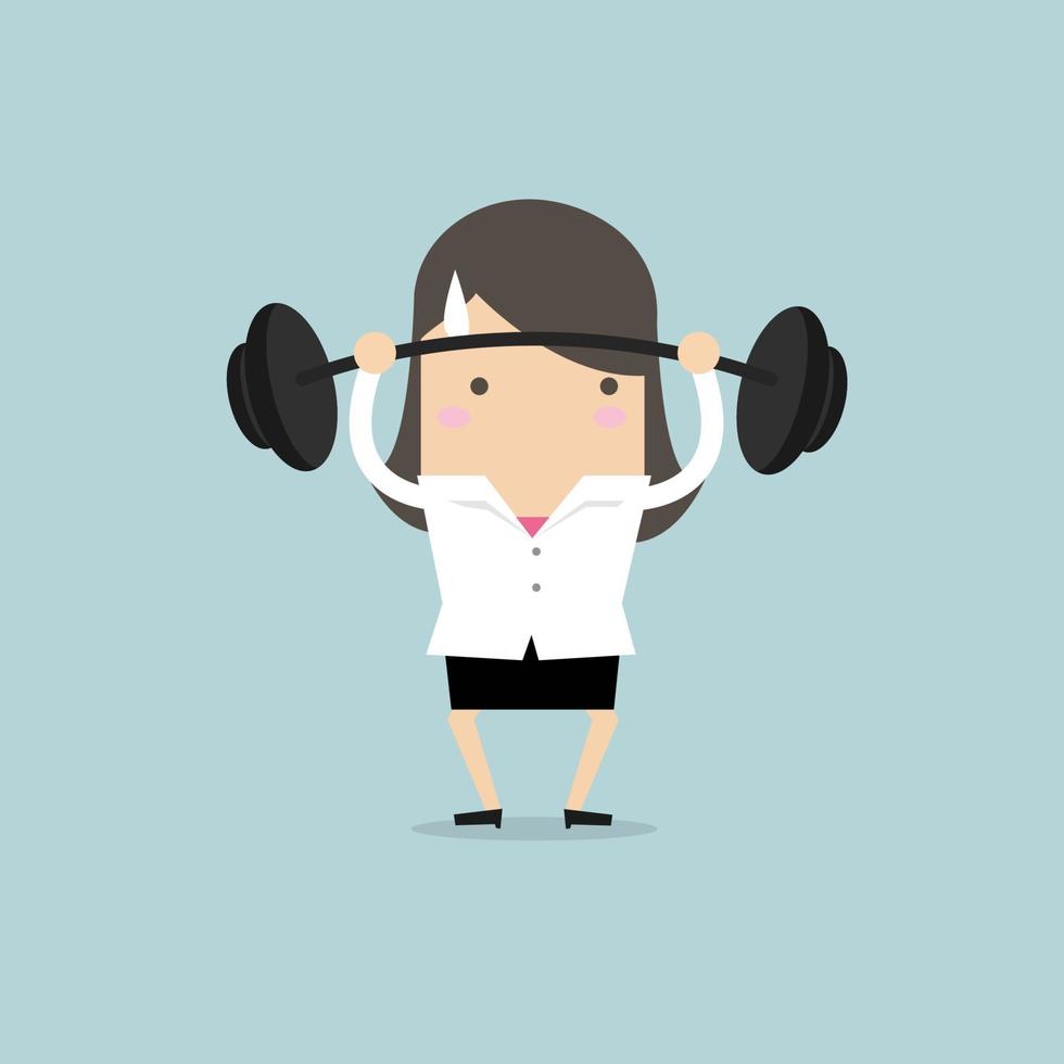 Businesswoman lifting a heavy weight. vector