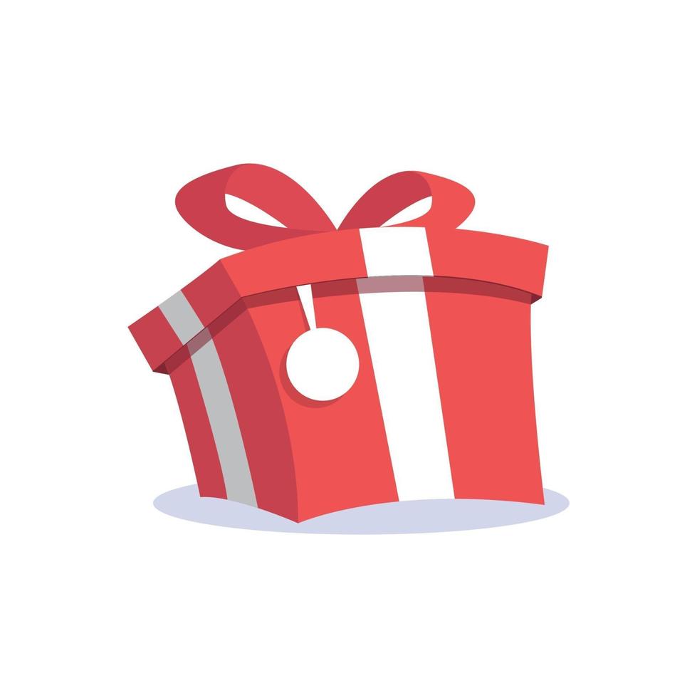 Red gift box and label cartoon icon flat design. vector