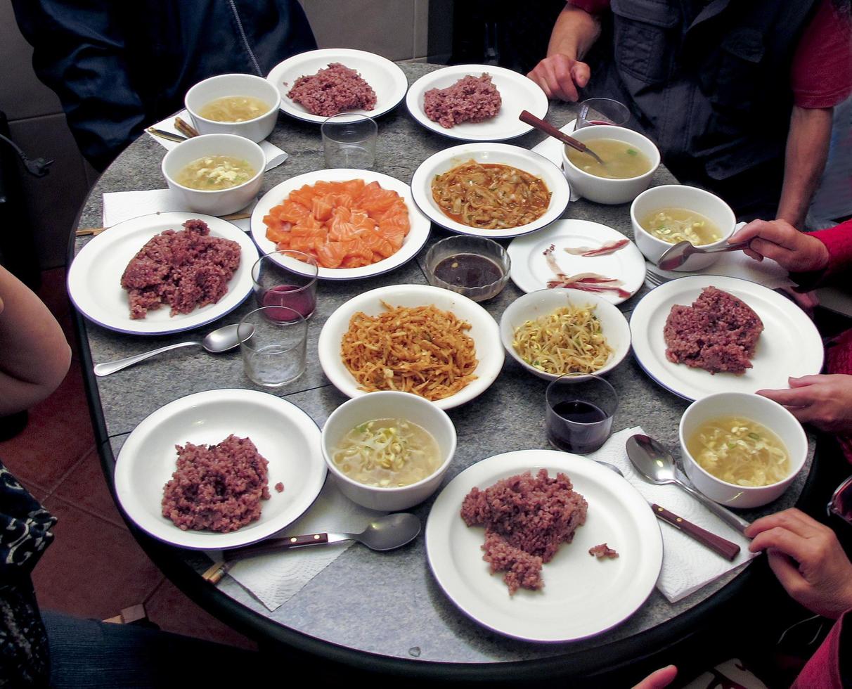 View of the table of a Korean meal photo