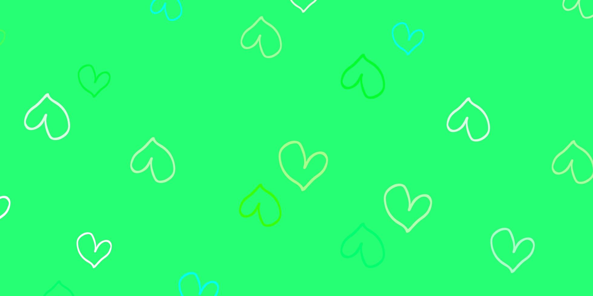 textura de vector verde claro con corazones encantadores.