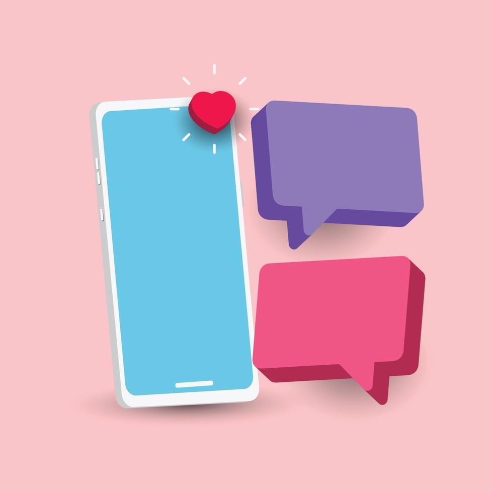 3d illustrations a smartphone with a bubble text vector template.