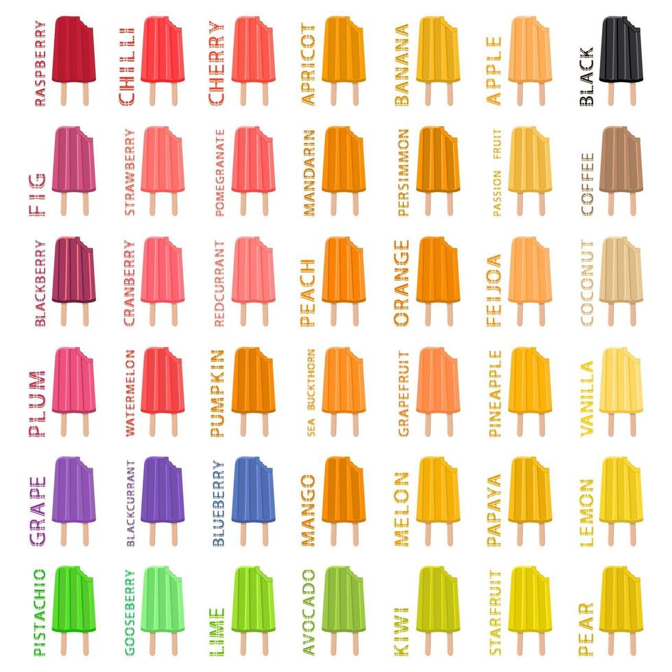 Big colorful set different types natural ice cream vector