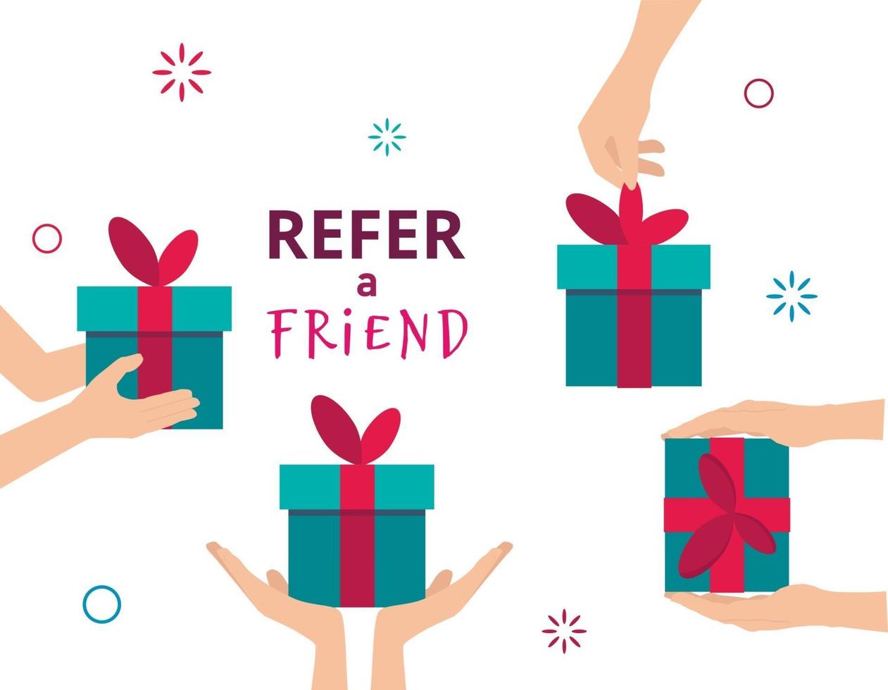 Refer a Friend. Referral marketing concept. Illustration of two people vector