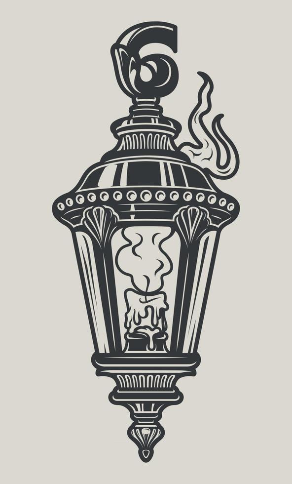 Vector illustration of a street lamp with a candle.