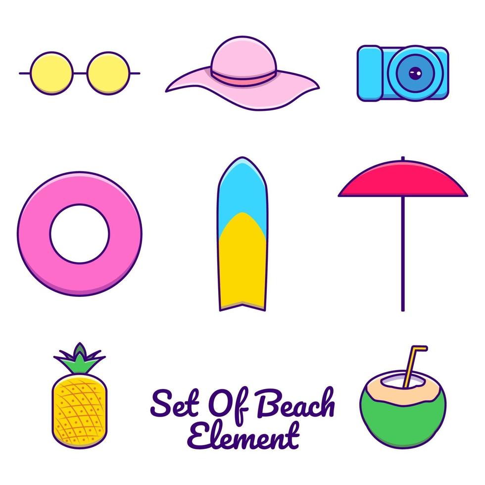 Beach Elements cartoon set on vacation vector