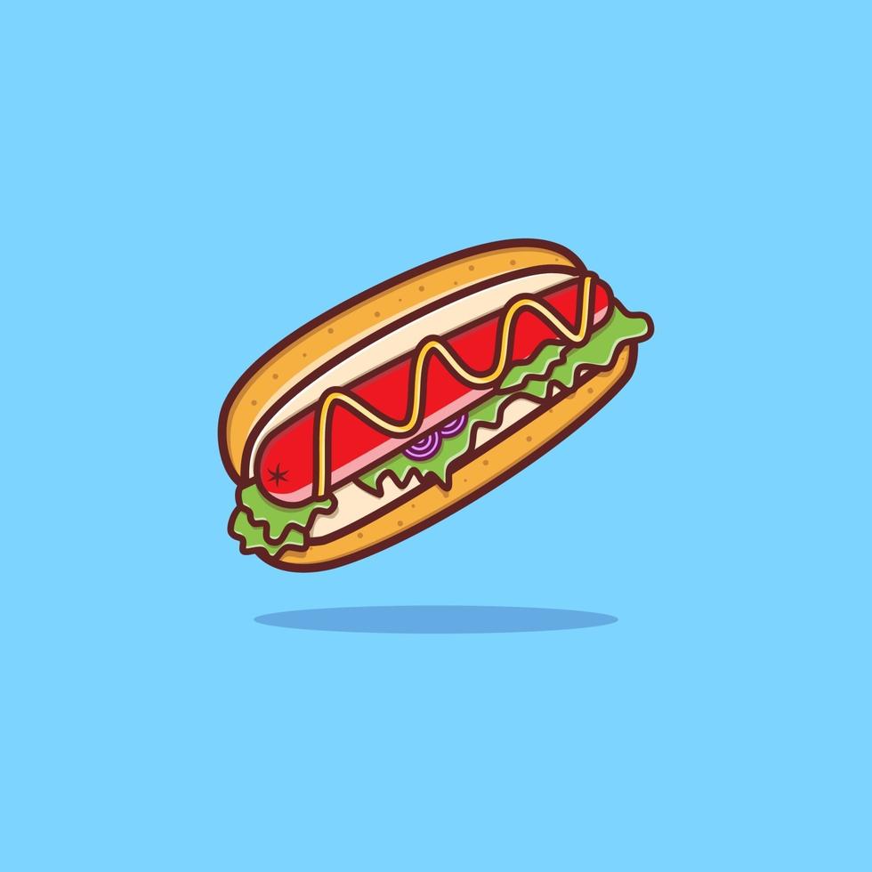 Delicious and fresh hotdog cartoon illustration vector