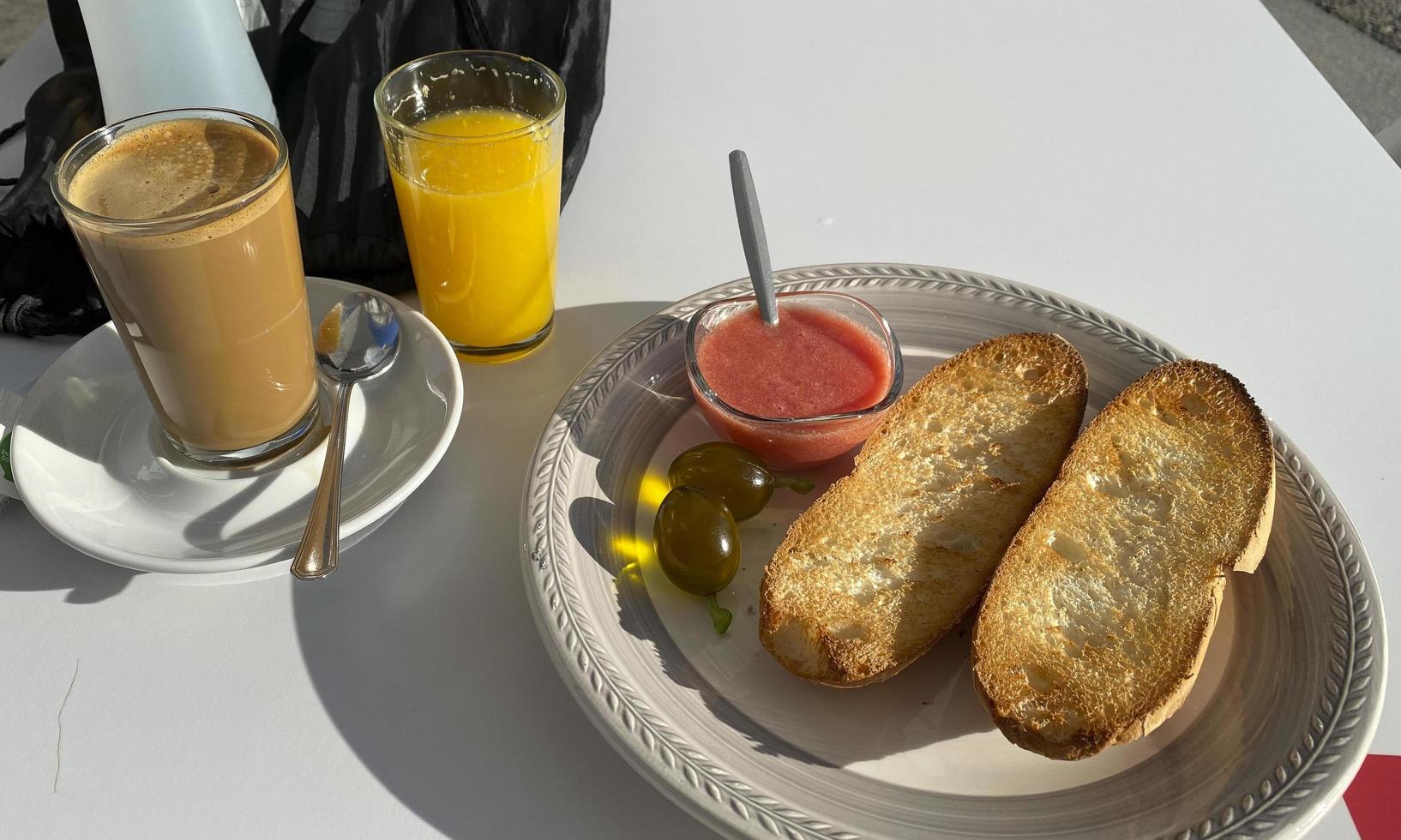 Typical Spanish breakfast of the Mediterranean diet, Madrid Spain photo
