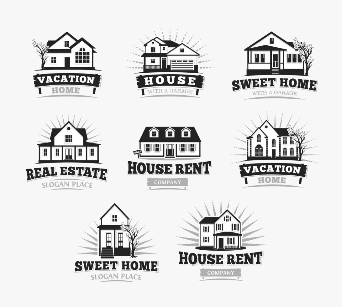 House icon set. Home emblem collection for real estate business vector