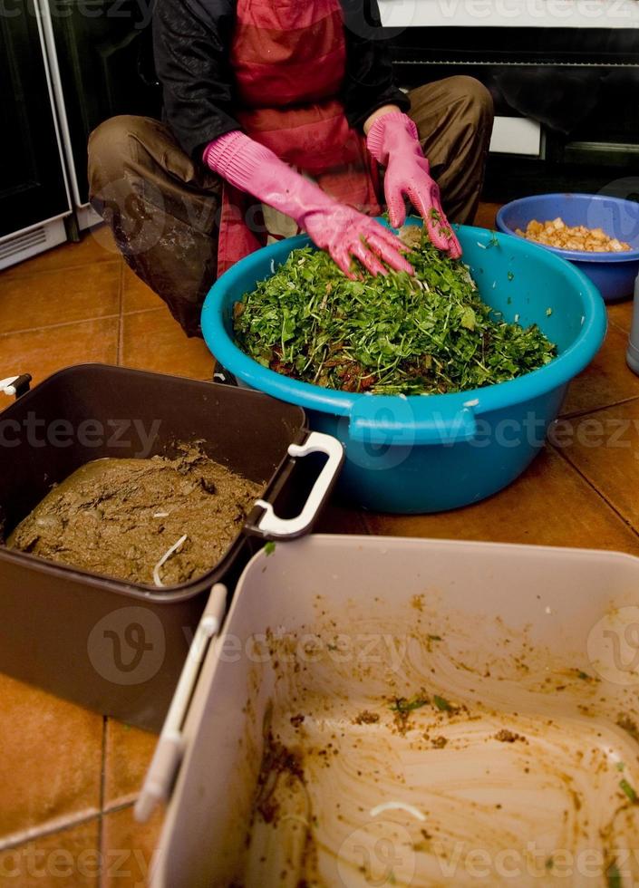 Preparation of the Korean dish, The Kimchi. Mixing the ingredients photo