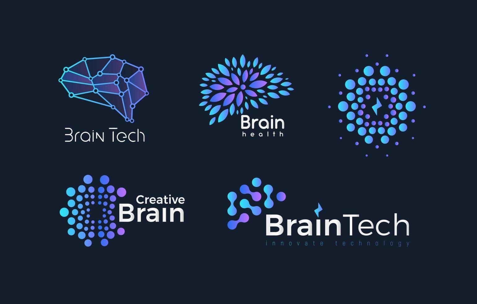 dotted brain, vector logo set