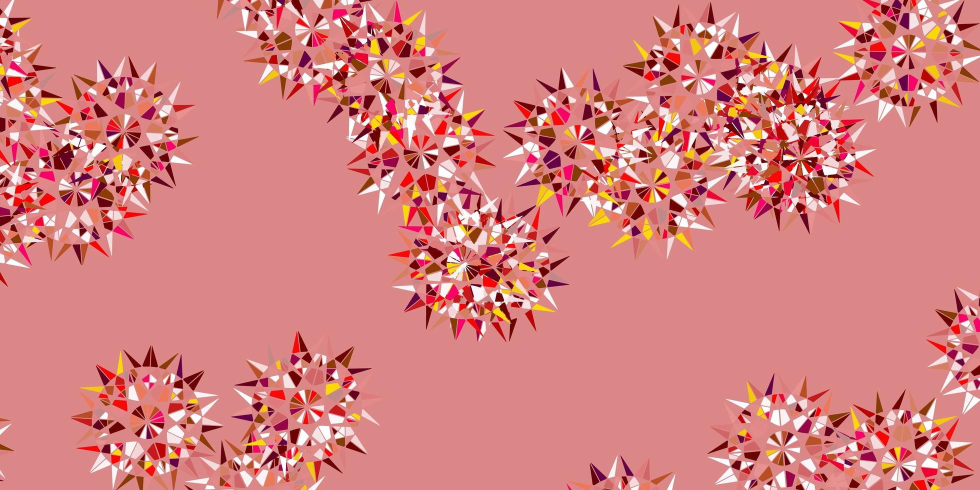 plantilla de vector de color rosa claro, amarillo con copos de nieve de hielo.