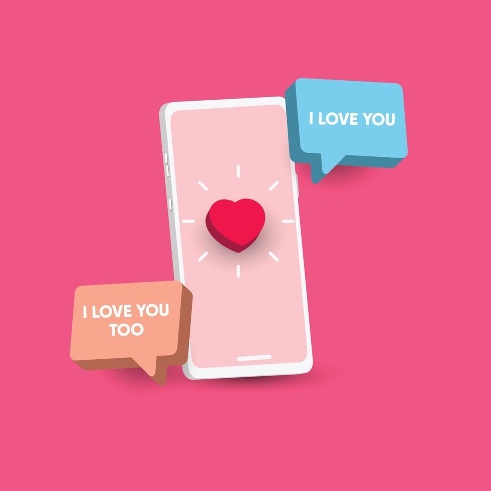 3d illustrations a smartphone with a bubble text vector template.