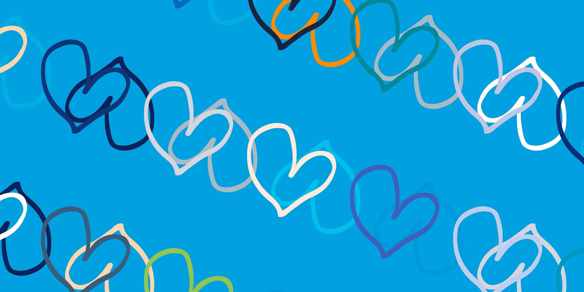 Light Blue, Yellow vector pattern with colorful hearts.