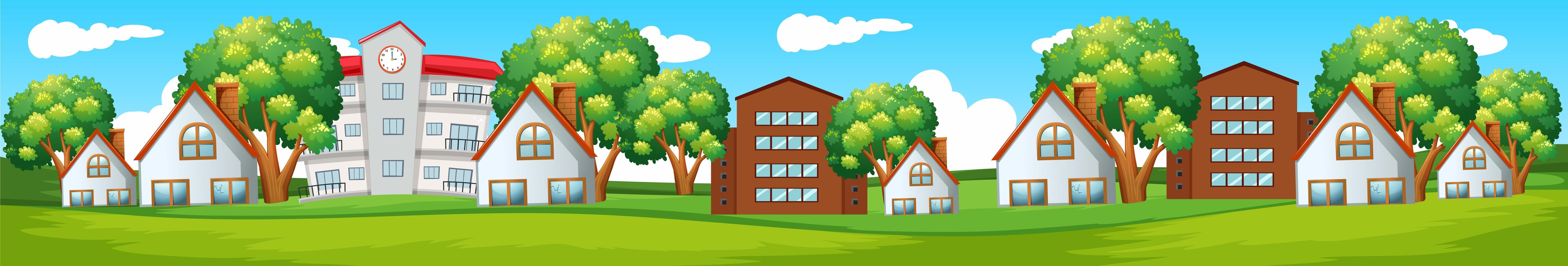 Seamless background with houses on the hills vector