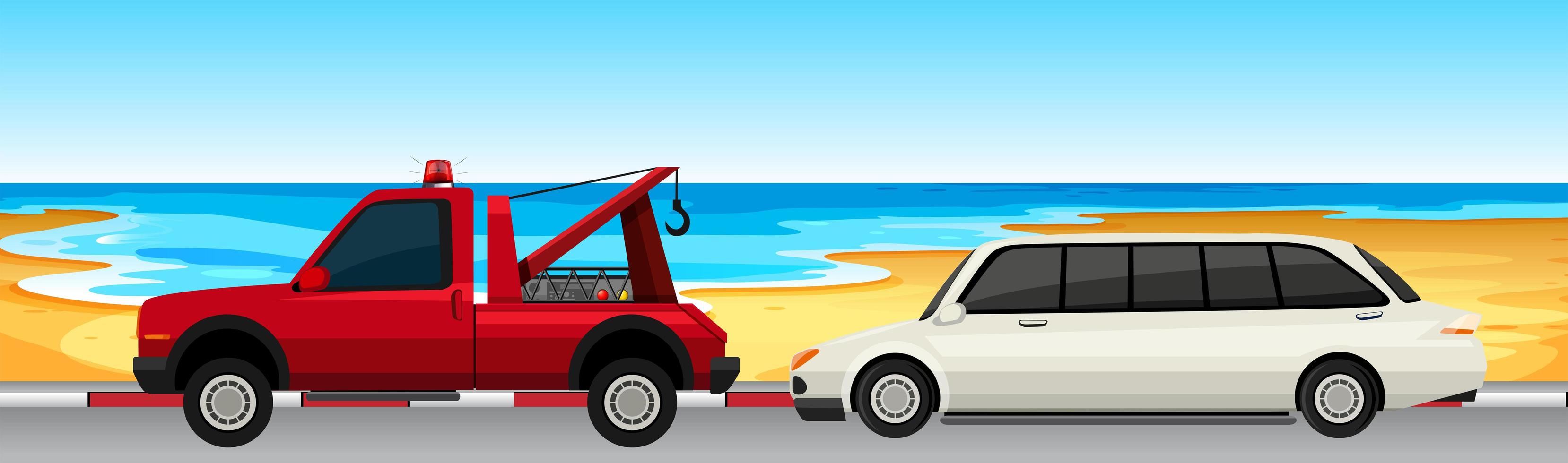 Car and truck parked on the road vector