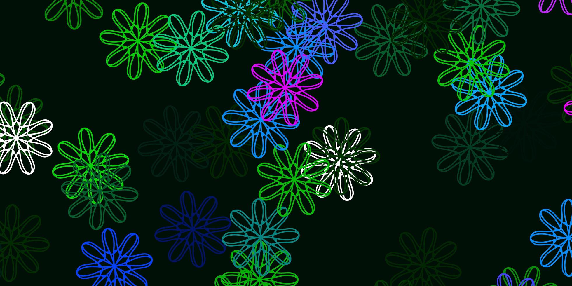 Fondo de doodle de vector rosa claro, verde con flores.