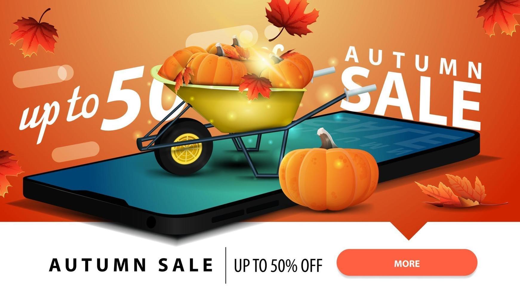 Autumn sale, discount web banner with harvest of pumpkins vector