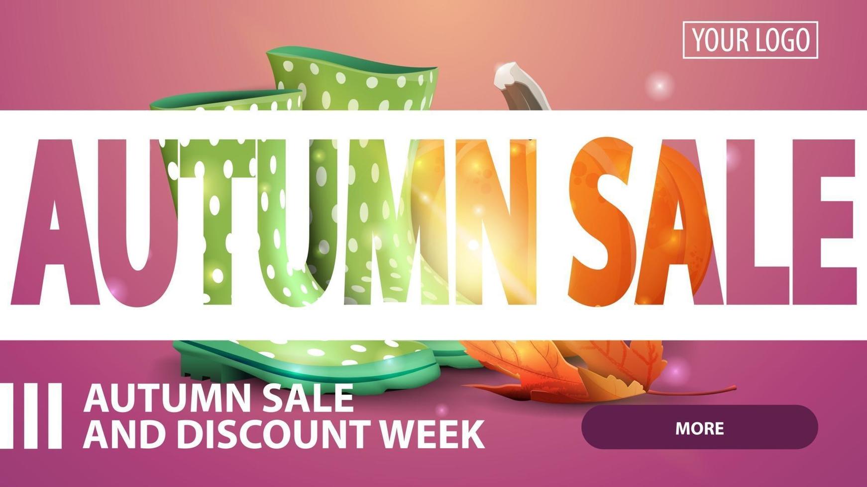 Autumn sale, creative pink discount web banner for your website vector