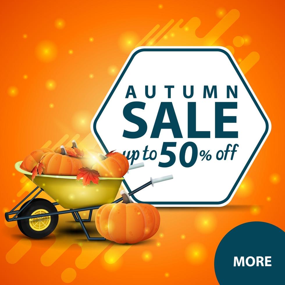 Autumn sale, square discount web banner with a harvest of pumpkins vector