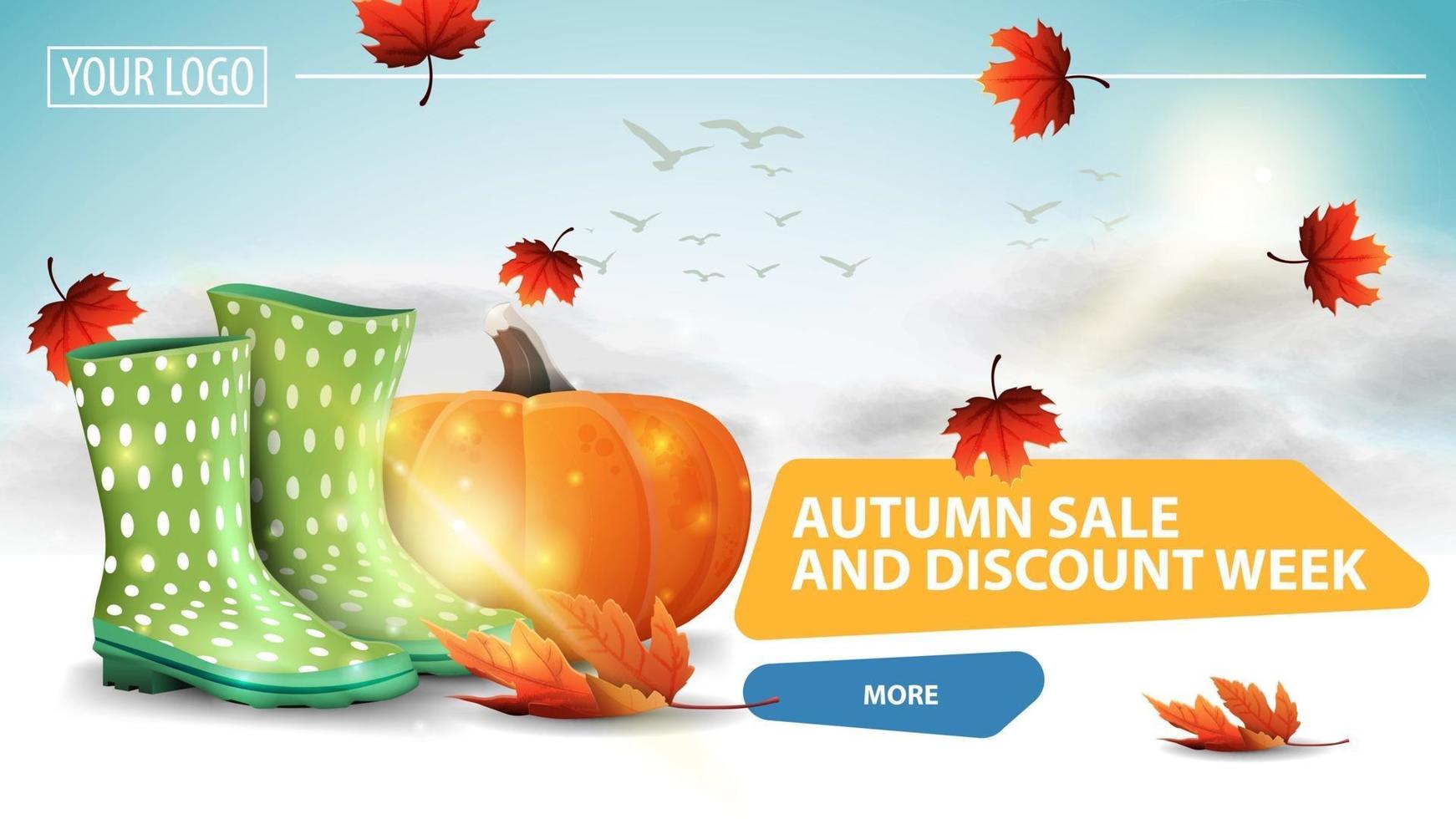 Autumn sale and discount week, banner with cloud background vector