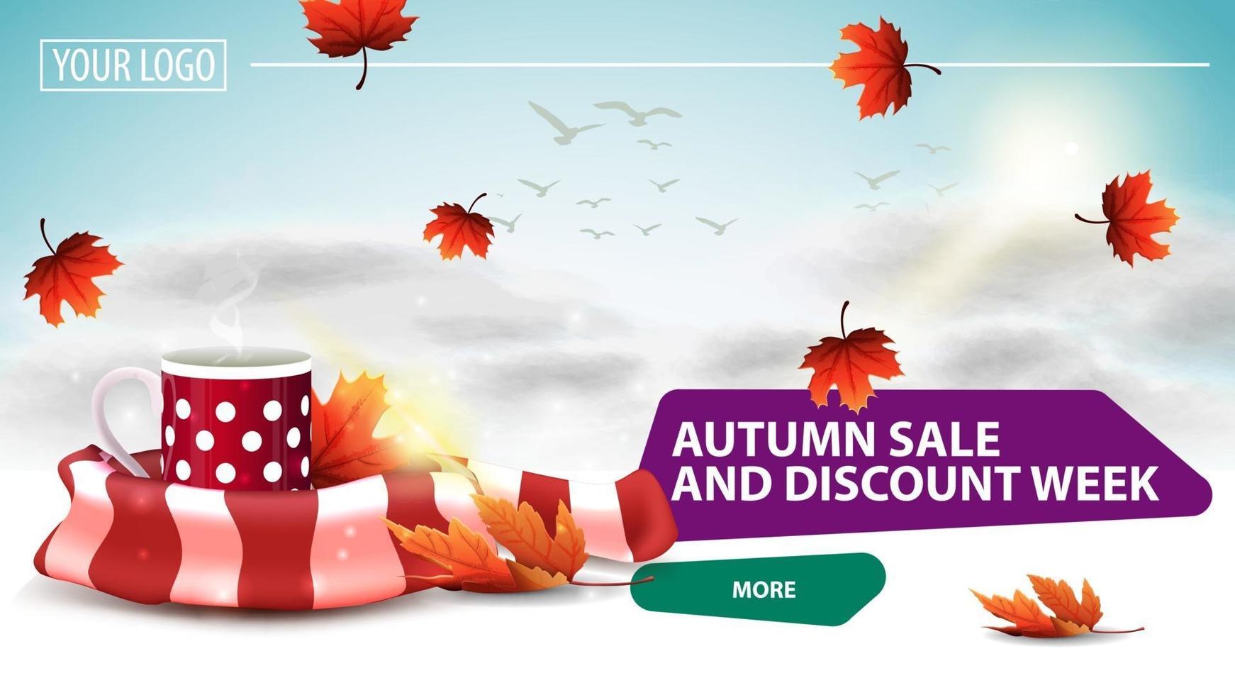 Autumn sale and discount week, clickable web banner vector