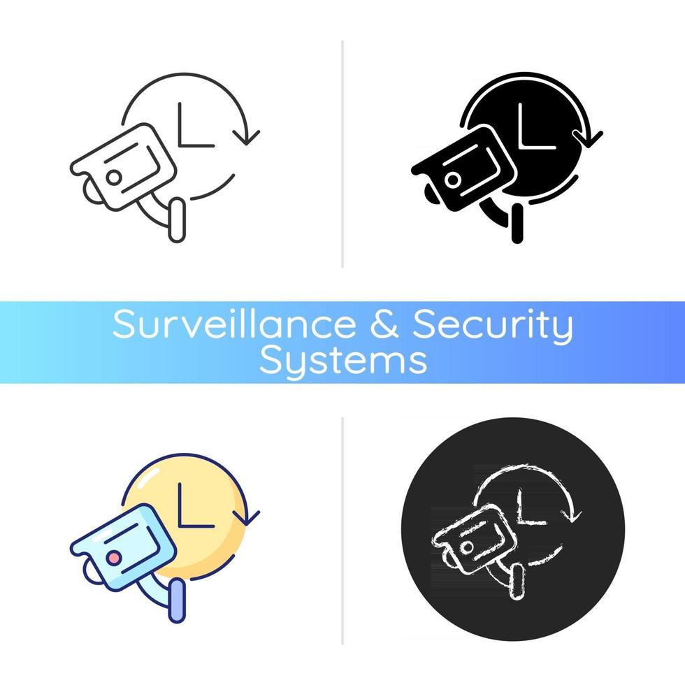 24 7 protection with security video system icon vector