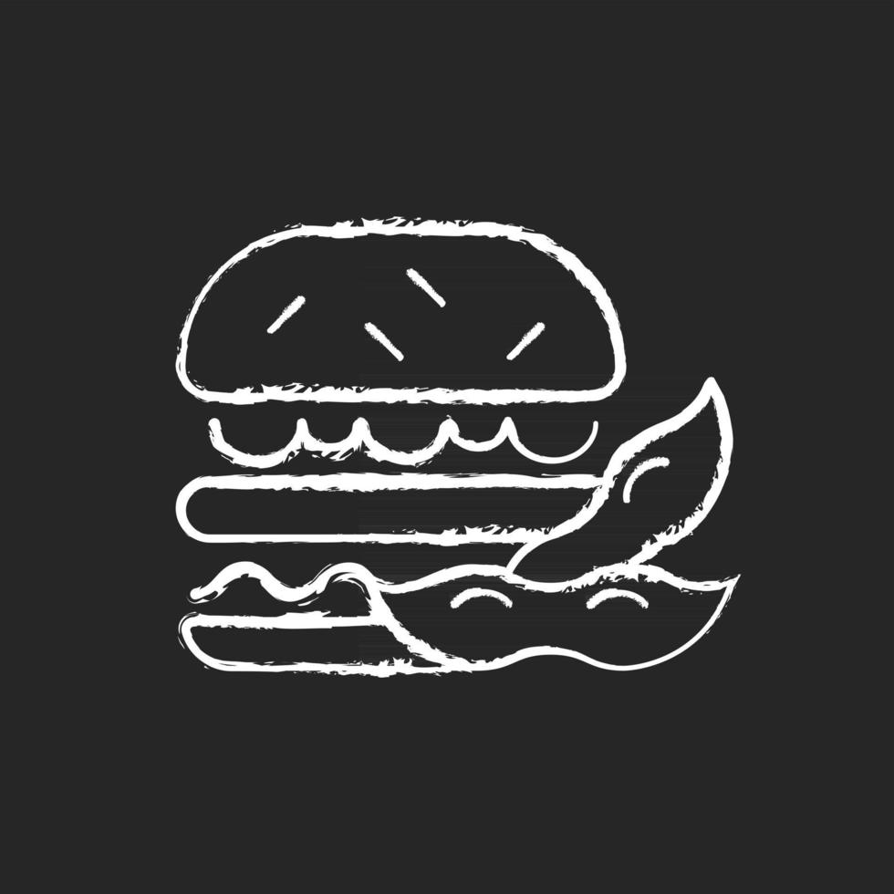 Icono de tiza blanca de hamburguesa de soja sobre fondo oscuro vector