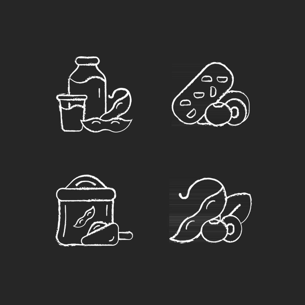 Soy meals chalk white icons set on dark background vector