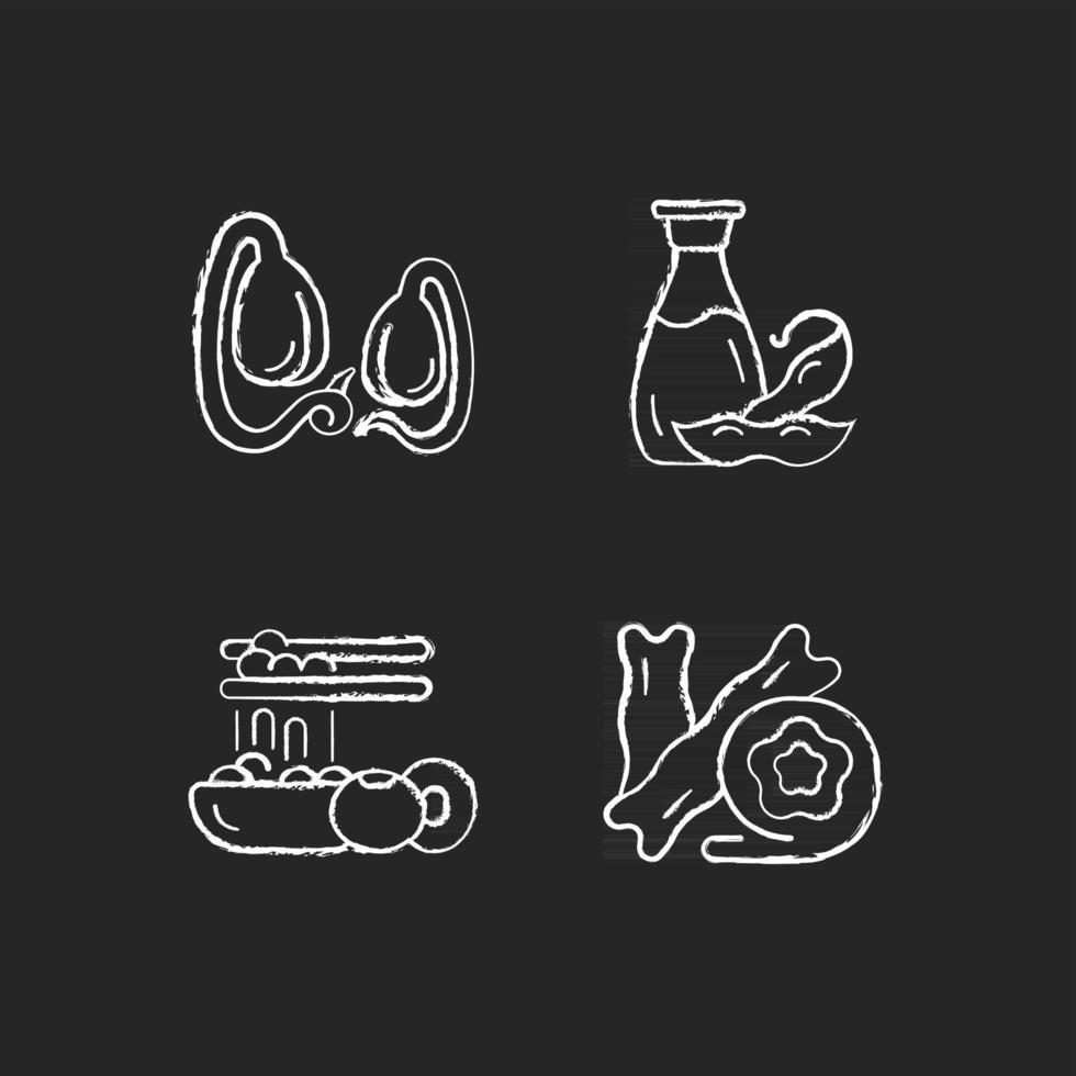 Soy meals chalk white icons set on dark background vector