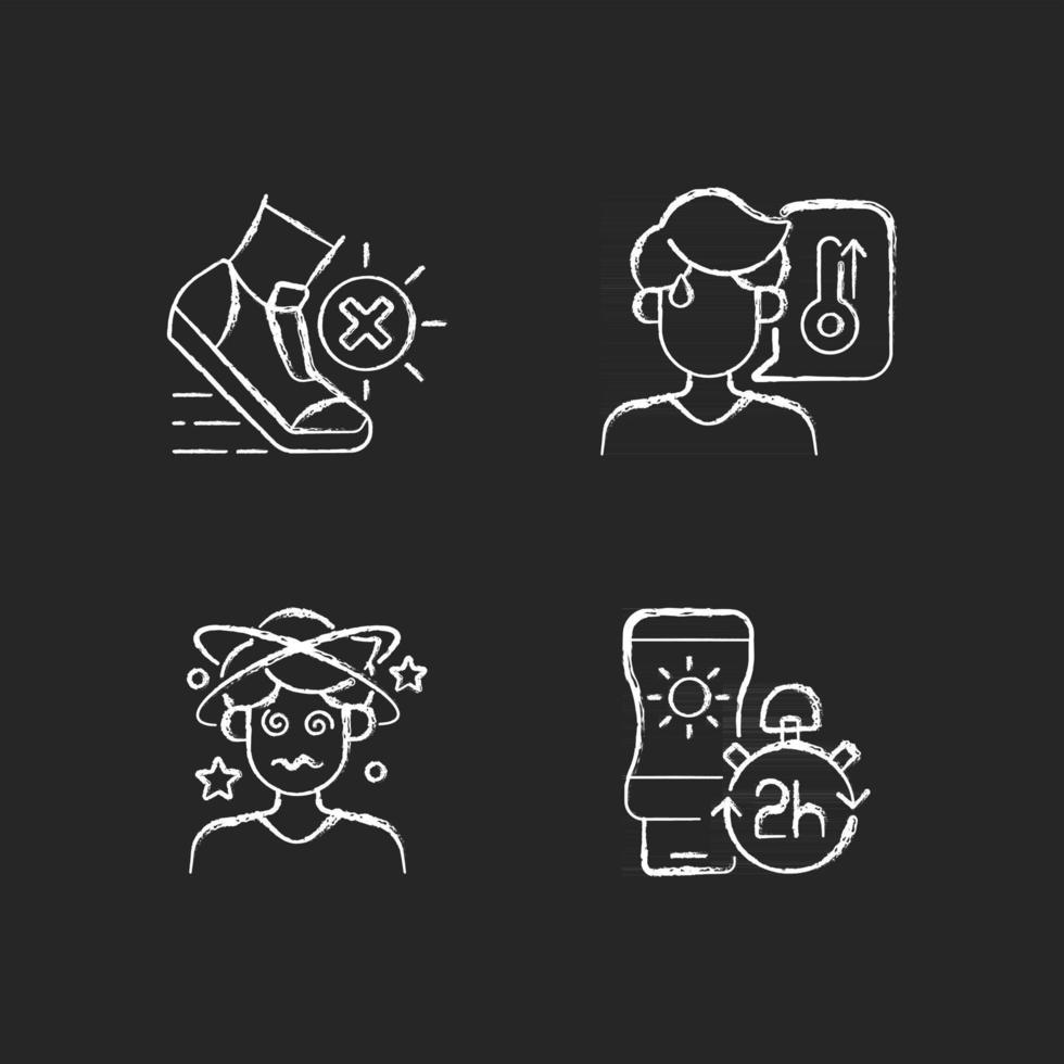 Heatstroke prevention chalk white icons set on dark background vector