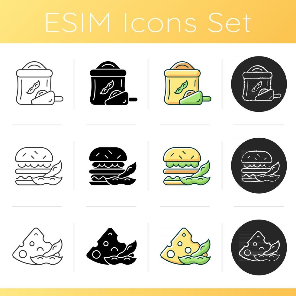 Soy foods icons set vector